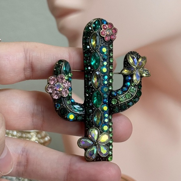 Colorful Cactus Brooch with Gem Accents - Picture 8 of 9